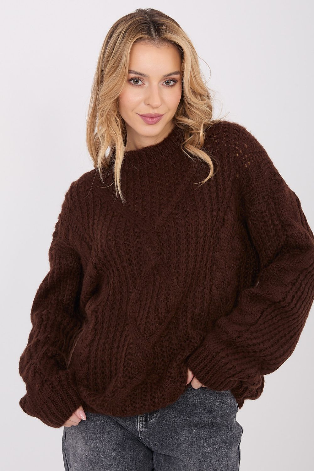 Jersey Mujer Punto Suave Cuello Redondo – Marrón Glacé – detalle 4 | DOMELVA