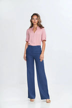 Pantalón Mujer Lino y Rayón Sastrería – Azul Acero – detalle 2 | DOMELVA