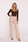 Pantalón Mujer Sastrería Corte Recto Raya – Beige Suave | DOMELVA