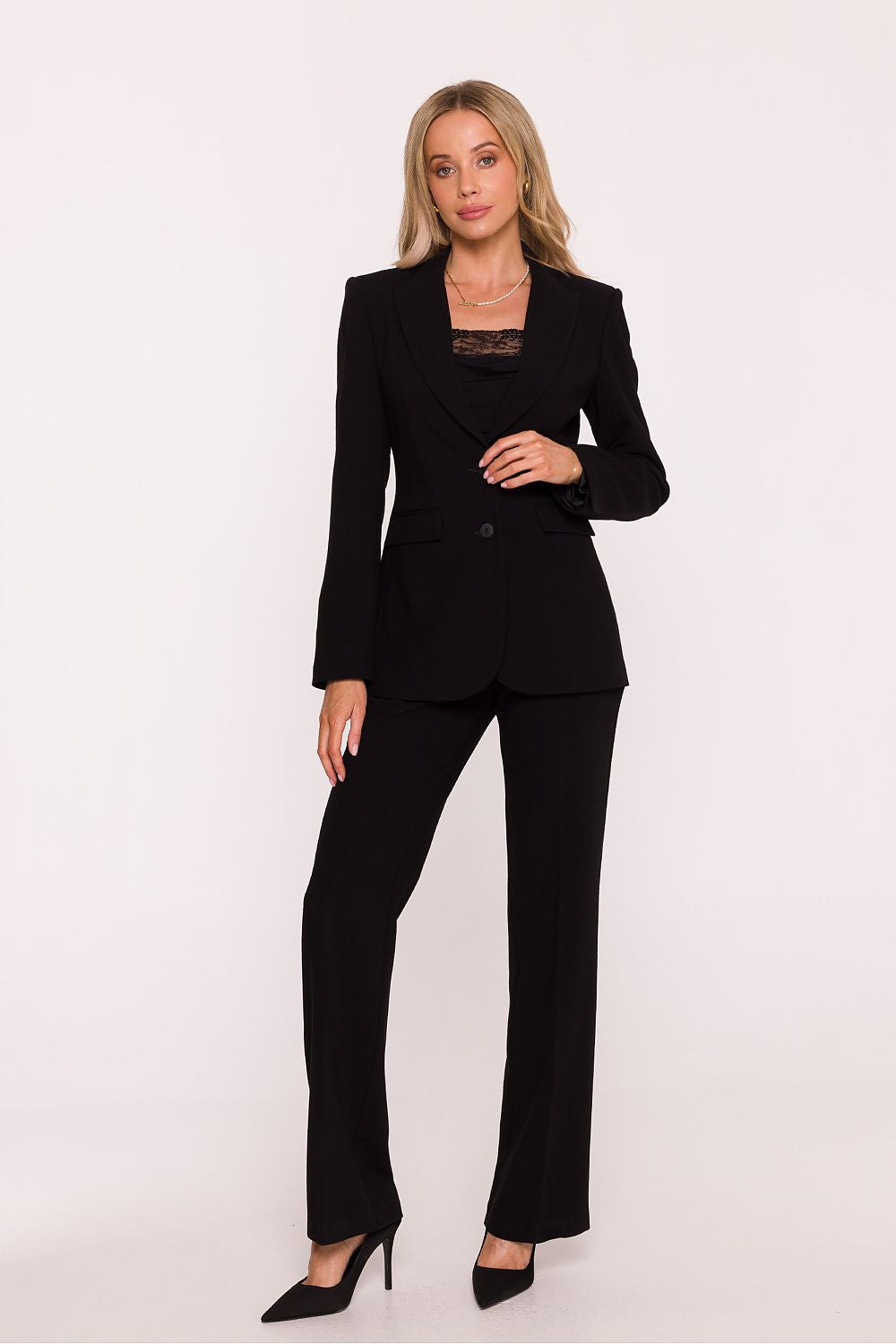 Pantalón Mujer Sastrería Corte Recto Raya – Negro Azabache – detalle 2 | DOMELVA