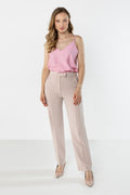 Pantalón Mujer Sastrería Corte Recto Talle Alto – Beige Rosado | DOMELVA