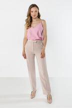 Pantalón Mujer Sastrería Corte Recto Talle Alto – Beige Rosado | DOMELVA