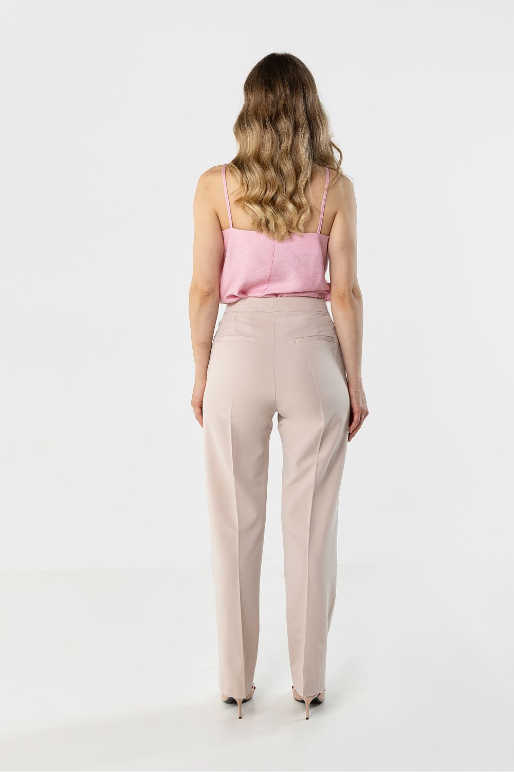 Pantalón Mujer Sastrería Corte Recto Talle Alto – Beige Rosado – detalle 3 | DOMELVA