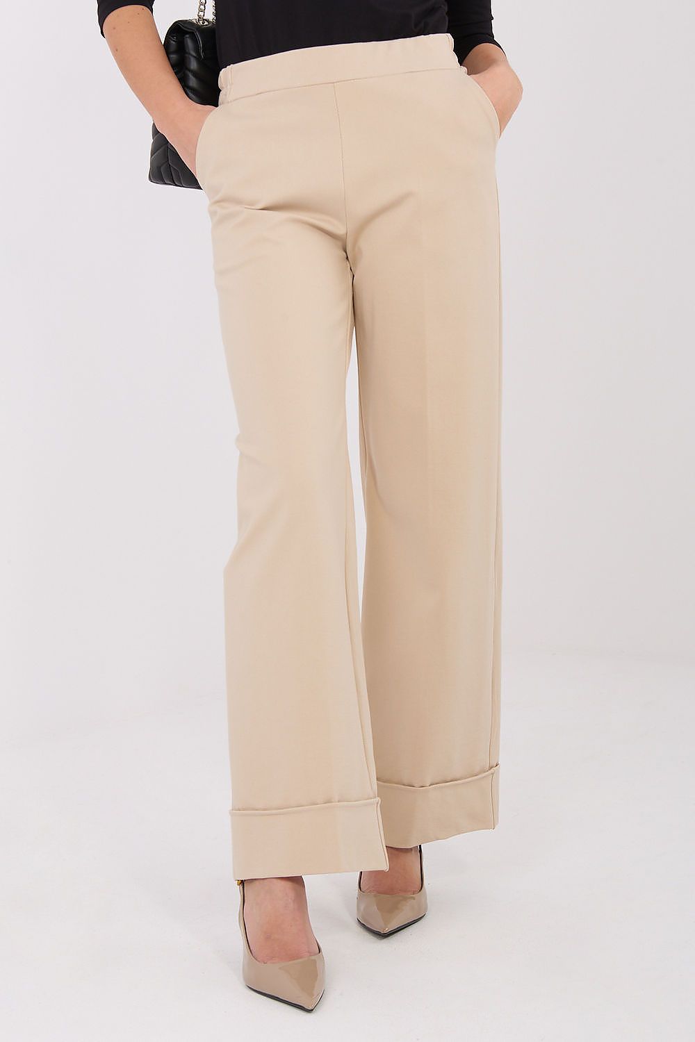 Pantalón Mujer Viscosa Talle Alto Dobladillo Ancho – Beige Avena | DOMELVA