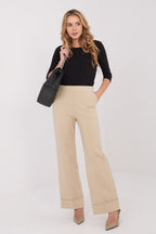 Pantalón Mujer Viscosa Talle Alto Dobladillo Ancho – Beige Avena – detalle 2 | DOMELVA
