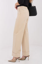 Pantalón Mujer Viscosa Talle Alto Dobladillo Ancho – Beige Avena – detalle 3 | DOMELVA