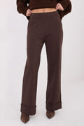 Pantalón Mujer Viscosa Talle Alto Dobladillo Ancho – Marrón Chocolate | DOMELVA