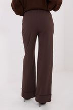 Pantalón Mujer Viscosa Talle Alto Dobladillo Ancho – Marrón Chocolate – detalle 3 | DOMELVA