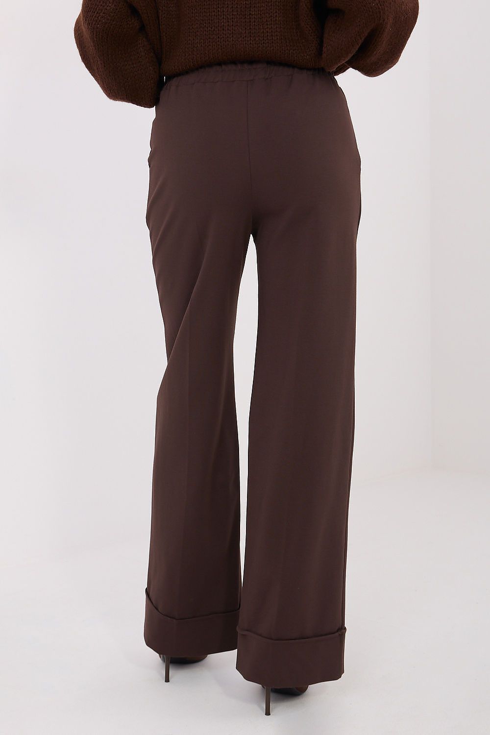 Pantalón Mujer Viscosa Talle Alto Dobladillo Ancho – Marrón Chocolate – detalle 3 | DOMELVA