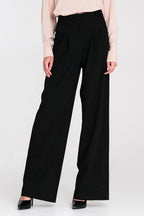 Pantalón Mujer Fluido Talle Alto Pinzas Pierna Ancha – Negro Azabache | DOMELVA