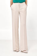 Pantalón Mujer Fluido Talle Alto Pierna Ancha – Beige Piedra | DOMELVA