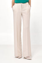 Pantalón Mujer Fluido Talle Alto Pierna Ancha – Beige Piedra | DOMELVA