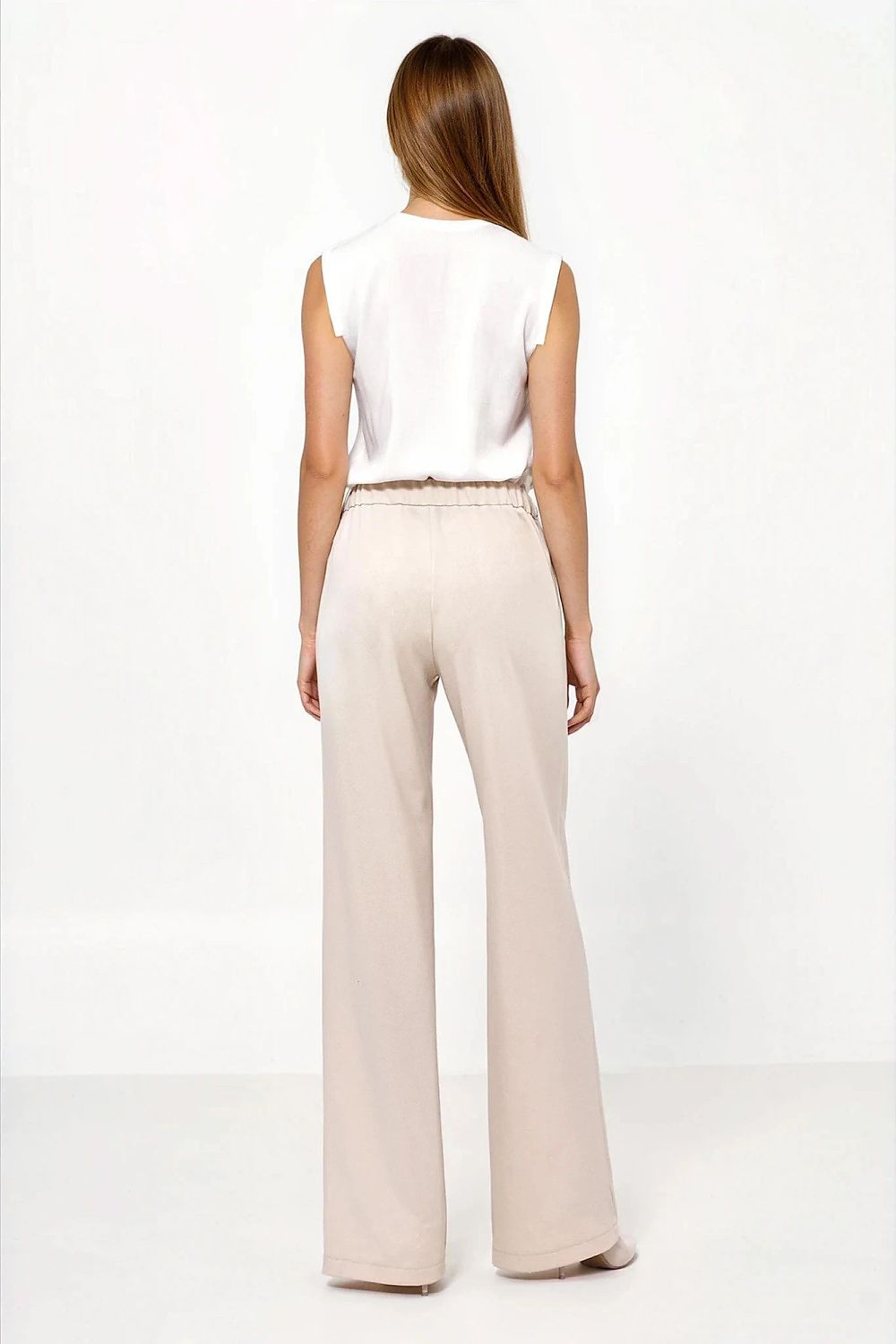 Pantalón Mujer Fluido Talle Alto Pierna Ancha – Beige Piedra – detalle 3 | DOMELVA