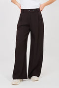 Pantalón Mujer Fluido Talle Alto Pierna Ancha – Marrón Cacao Profundo | DOMELVA