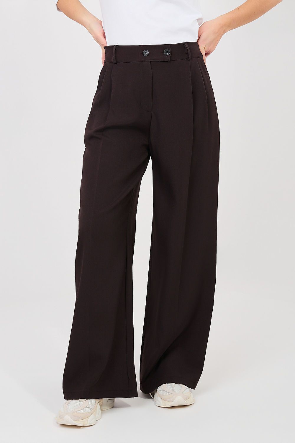 Pantalón Mujer Fluido Talle Alto Pierna Ancha – Marrón Cacao Profundo | DOMELVA