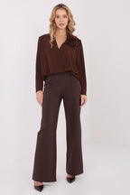 Pantalón Mujer Fluido Talle Alto Pierna Ancha – Marrón Chocolate | DOMELVA