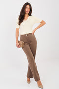 Pantalón Mujer Recto Viscosa Talle Alto – Beige Tostado | DOMELVA