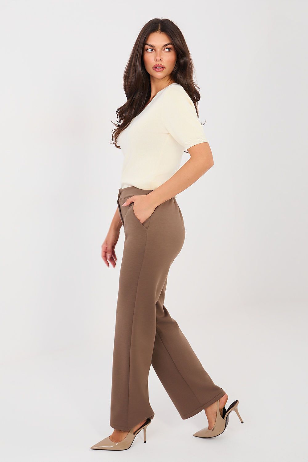 Pantalón Mujer Recto Viscosa Talle Alto – Beige Tostado – detalle 2 | DOMELVA