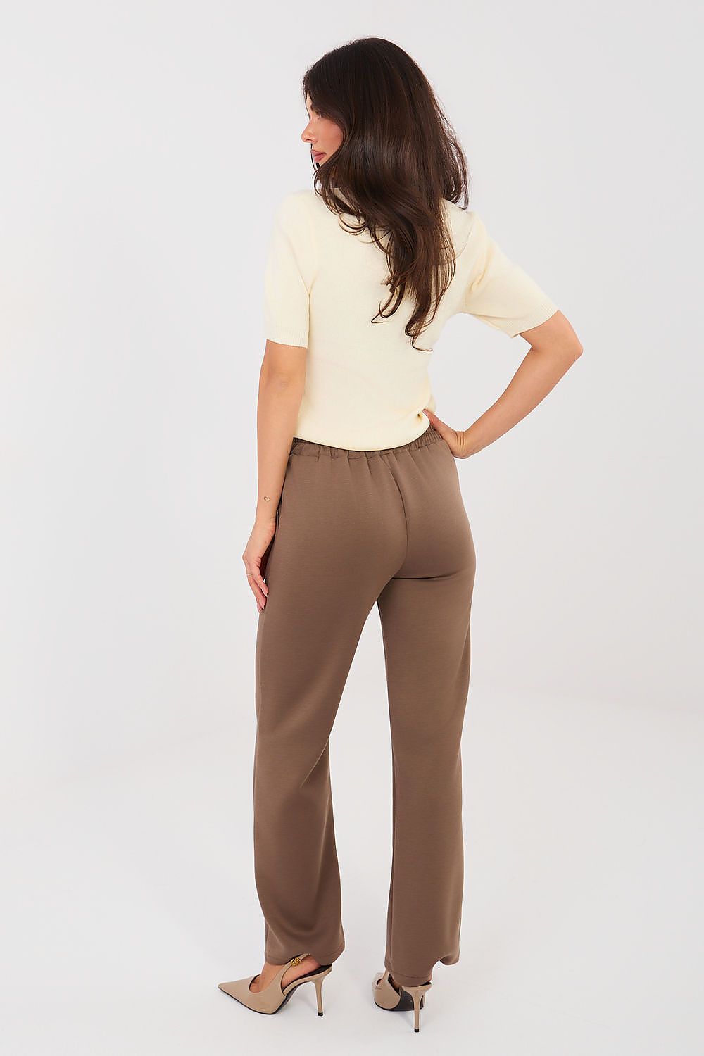 Pantalón Mujer Recto Viscosa Talle Alto – Beige Tostado – detalle 3 | DOMELVA