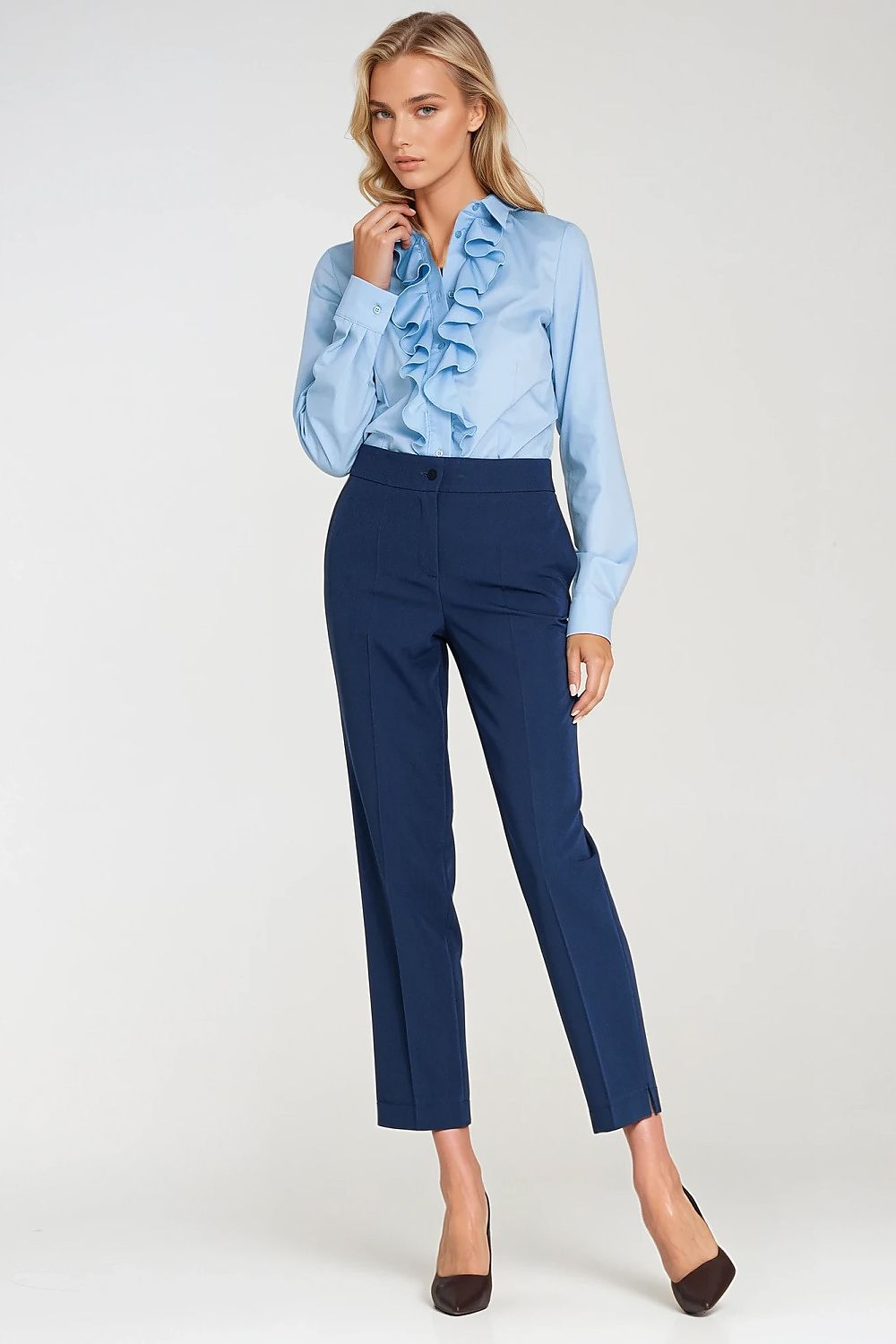 Pantalón Mujer Sastre Corte Slim – Azul Marino – detalle 2 | DOMELVA