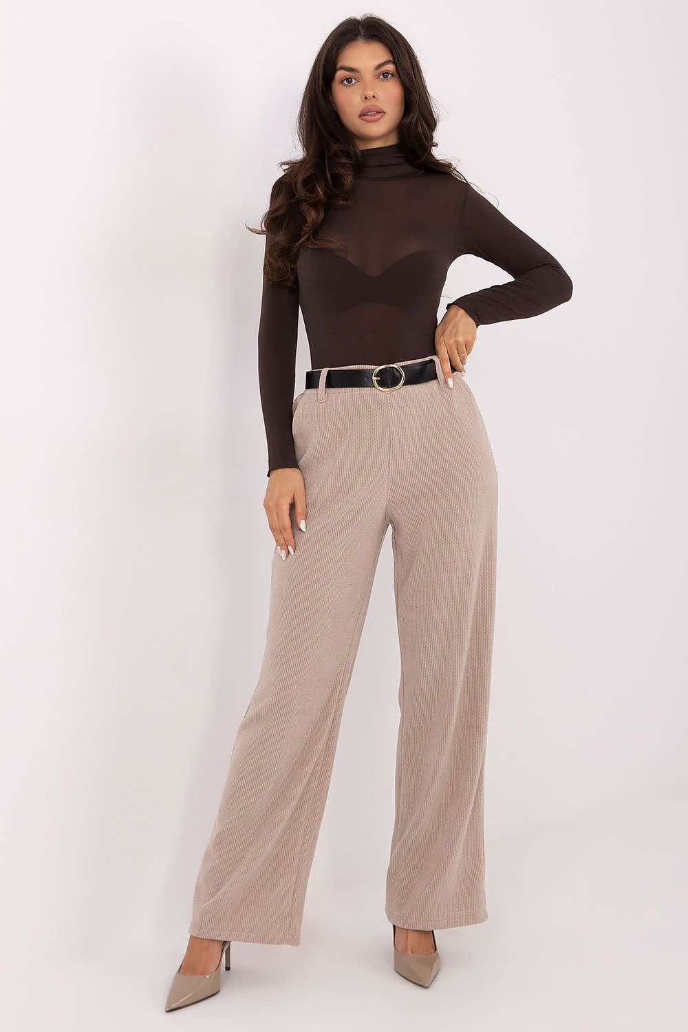 Pantalón Mujer Wide Leg Pana Talle Alto – Beige Avena | DOMELVA
